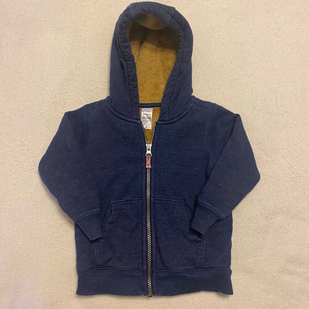 Carter's Fuzzy-Lined Hoodie Toddler Boys 2T Blue Long Sleeve Full Zip Jacket